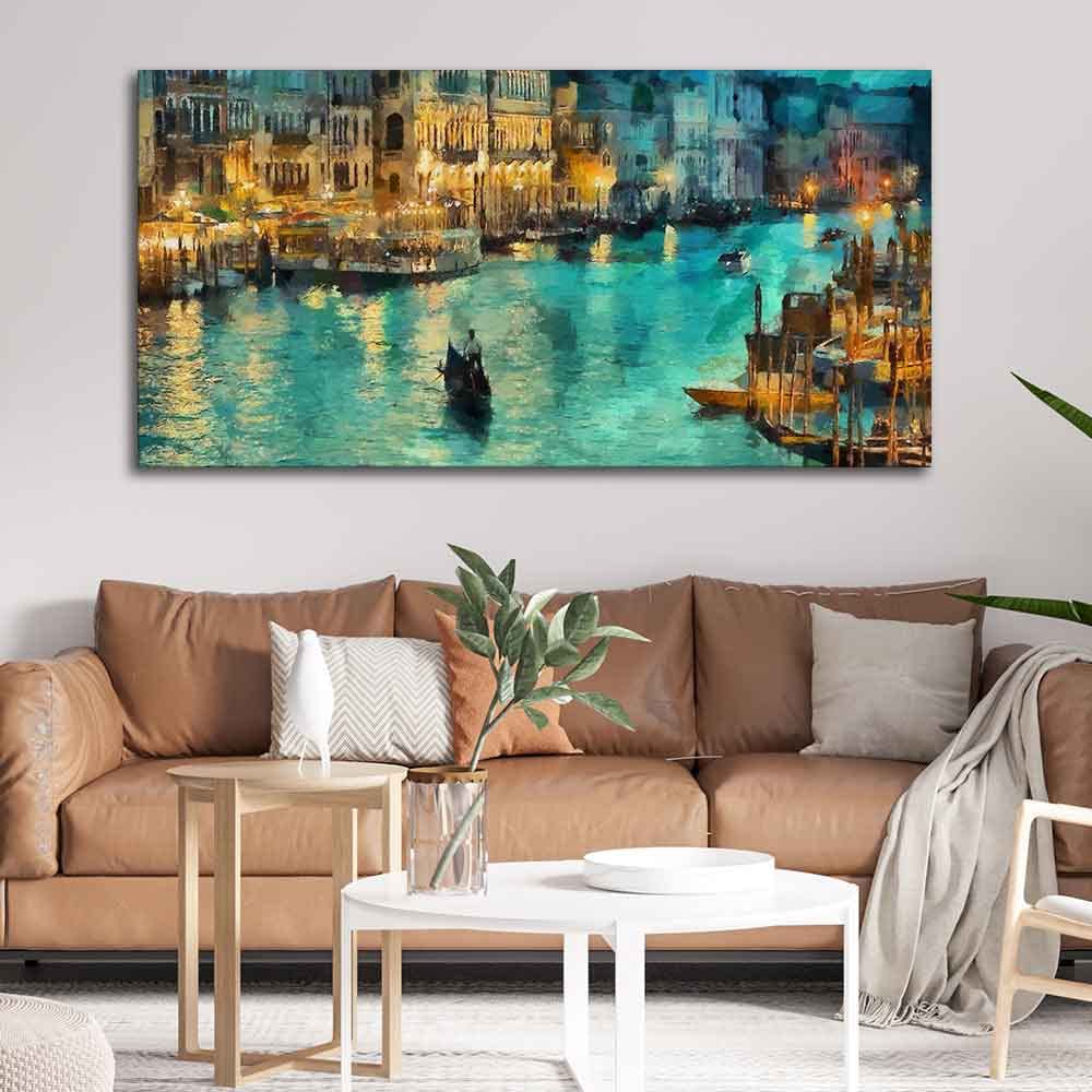 VIBECRAFTS Homcraft Beautiful Venice City Living Room Drawing Room Venice City At Night Canvas Wall Painting Fitted With Wooden Frame For Home | Office | Living Room | Gifts (PTVCH_2531)