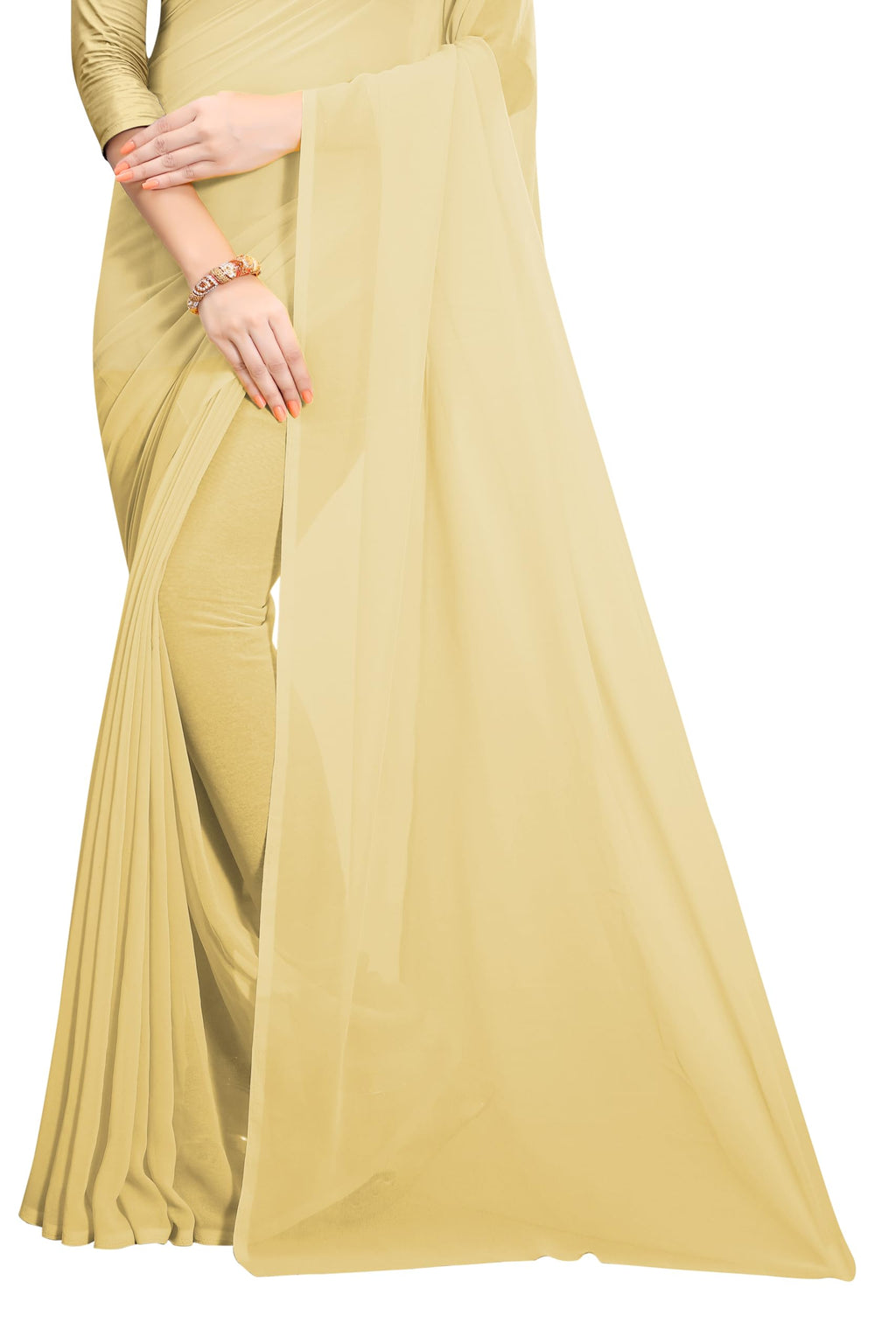 RK FASHIONS Georgette Beige Saree for Womens Regular| Farewell| Wedding| Party