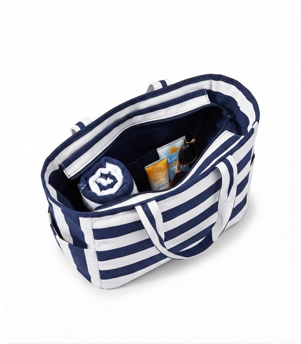 hirTa Elp Tote Bag for Teacher Women Office Girls Work Multipurpose Shoulder HandBag with Zipper Pocket Mostly Use for Travel Grocery Beach Hobo Diaper Changing Sandproof Pool (Bolt Navy Blue)