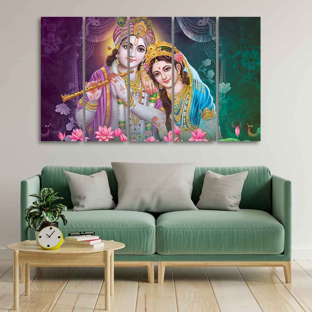 VIBECRAFTS 5 Pieces Shree Radha Krishna Canvas Wall Painting For Home | Office | Living Room | Gift (PTVC5Pcs4_8560)