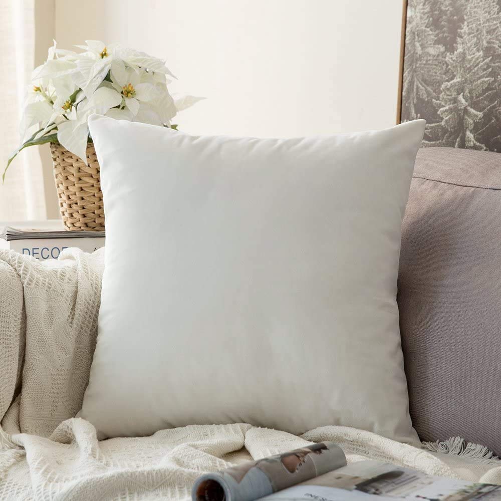 Khooti Velvet Cushion Cover, 16x16 | Pure White | Pack of 1 | Solid Plain Soft & Smooth, Decorative Cushion Covers for Living Room, Bedroom, Couches, Chairs, Sofas, Beds & Home Decor