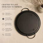 Be Happy Modern Hammered Metal Serving Tray with Handles Round Decorative Platter for Coffee Table Dining Serving Home Decor and Kitchen Use (Black)