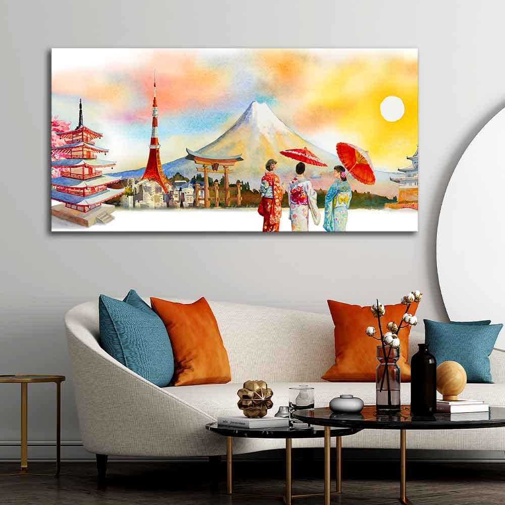 VIBECRAFTS Canvas Paintings for Living Room Drawing Room Famous Places Of Japan Canvas Wall Painting Fitted With Wooden Frame For Home | Office | Living Room | Gifts (PTVCH_2555N)