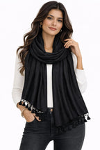 ZEN APPAREL Soft Viscose Fabric Jacquard Scarf, Stole, Shawl (Black)