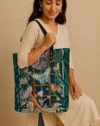 Kalankit Classic Tote Bag For Women | Canvas Printed Totes | Aesthetic Shoulder College Bag For Girls | Vegan Leather Everyday Handbag | Gift for Woman | Glowing Butterflies