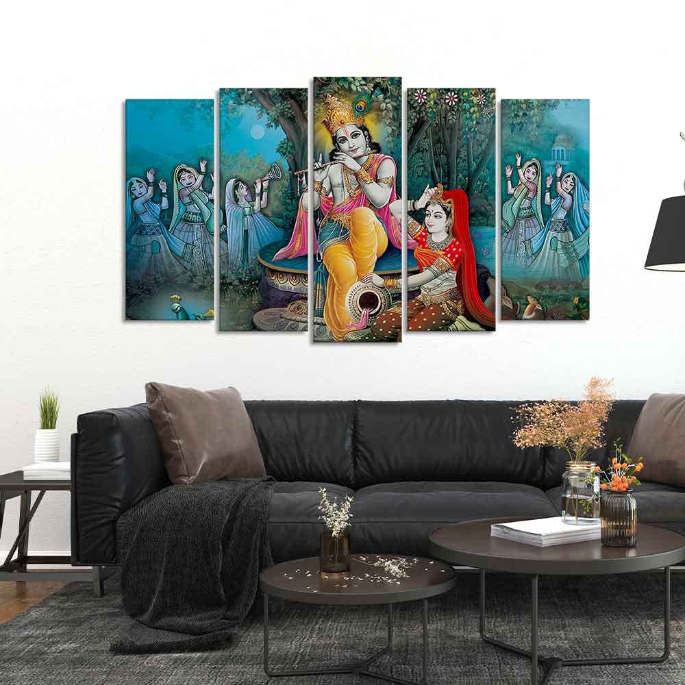 VIBECRAFTS Hindu Radha Krishna Wall Painting Set of Five For Home|Office|Living Room|Gift (PTVC5Pcs2_6552)