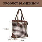ENSAC Premium Cotton Tote Bag for Women, Stylish Handbag for women with Zip Closure | Fit for Office Bag, College, Travel Use | Handcrafted in IndiaTOTE-(HOUNDSTOOTH-BROWN-1) (Brown)