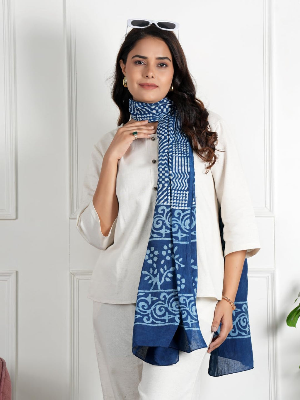 RAI SAHAB Women's Cotton Hand Block Printed Casual Stoles/Scarf(ST-78BLUE10)