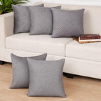 STITCHNEST Quilted Velvet Cushion Covers Set of 5 | Soft Grey | 24x24 Inches | Premium Sofa & Living Room Décor