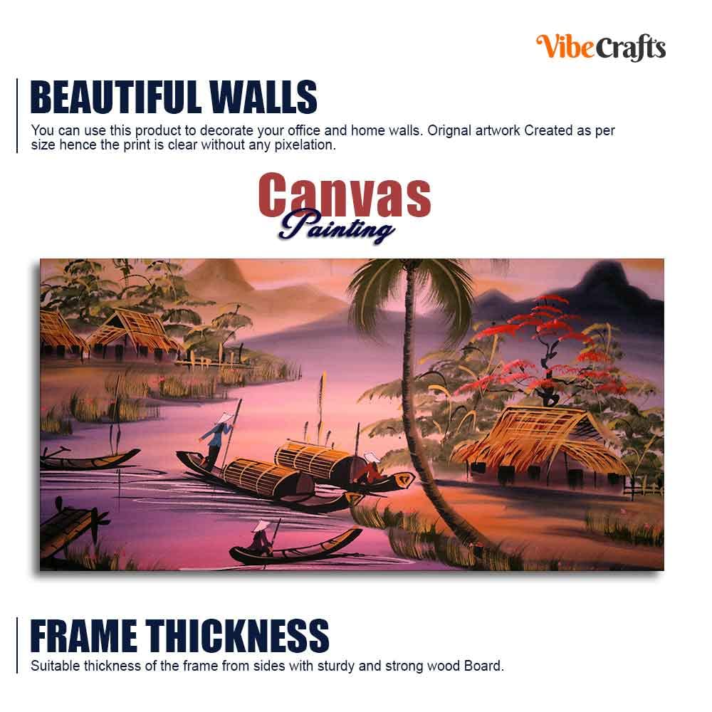 VIBECRAFTS Canvas Paintings for Living Room Drawing Room Beautiful Sunset Scenery Canvas Big Wall Painting Fitted With Wooden Frame for Home | Office | Gift (PTVCH_2332N)