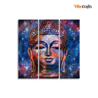 VIBECRAFTS 3 Pieces Buddha Head Canvas Wall Painting Fitted With Wooden Frame For Home | Office | Living Room | Gifts (PTVC3Pcs1_9515)