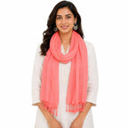 URBAN LADIIIZ Solid Sequin Stole with Tassels for Women & Men – Soft Lightweight Rayon Fabric | Available in 10+ Colours (PEACH)