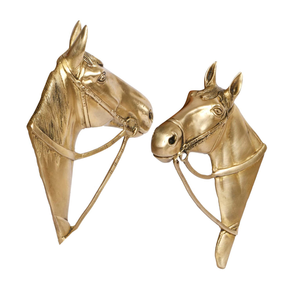 ARTVARKO Brass Horse Face Pair Set Statue Victor Wall Hanging Stallion & Mare Horse Couple Showpiece Fengshui Vastu for Home Decor 13.5 Inch