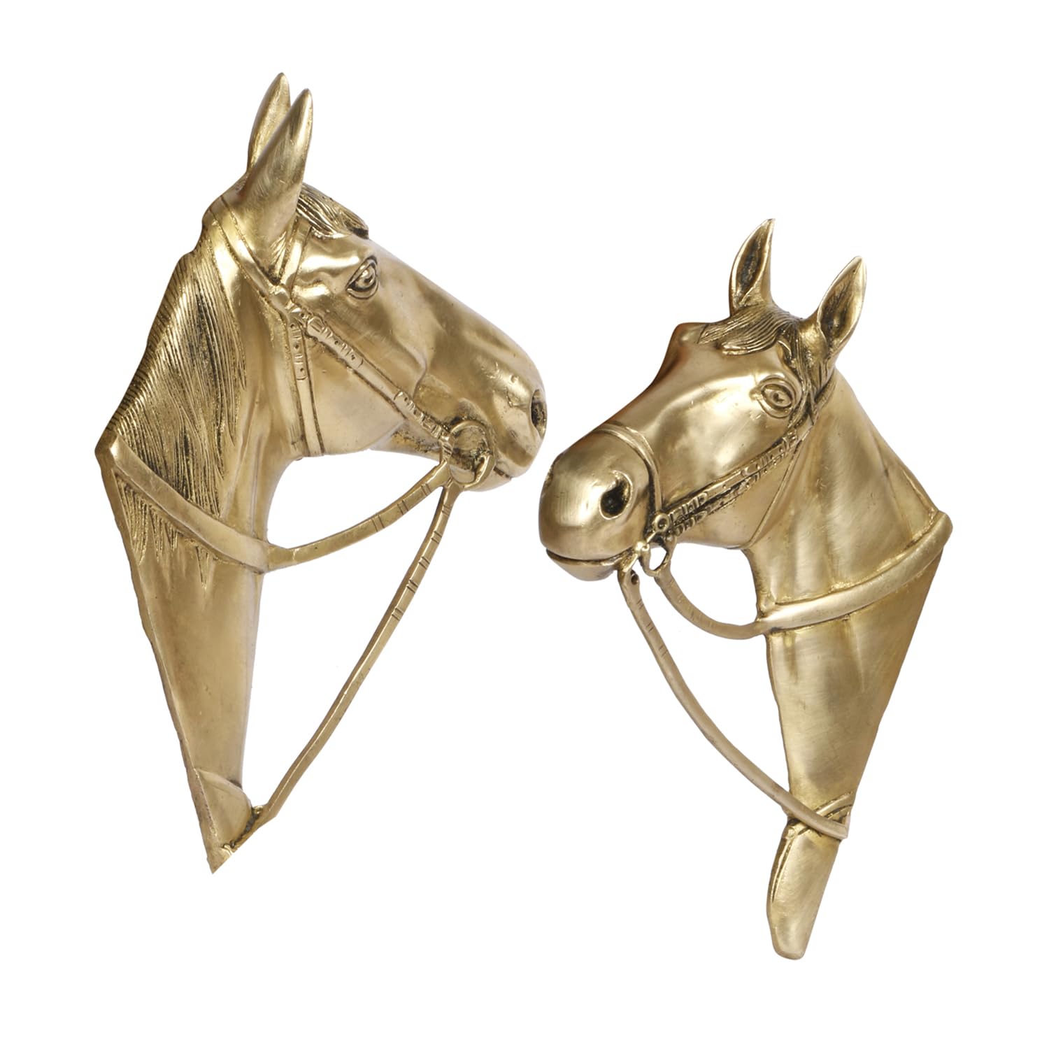 ARTVARKO Brass Horse Face Pair Set Statue Victor Wall Hanging Stallion & Mare Horse Couple Showpiece Fengshui Vastu for Home Decor 13.5 Inch