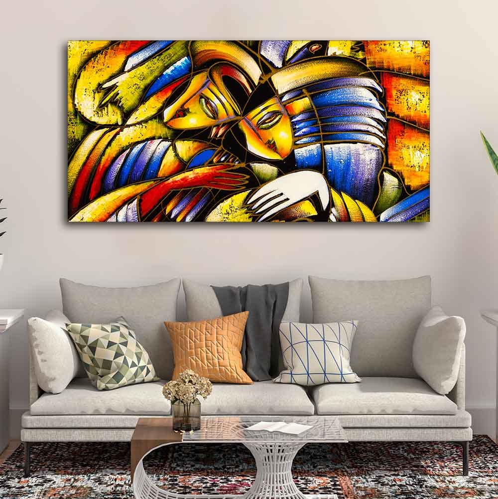 VIBECRAFTS Canvas Paintings for Living Room Drawing Room Colorful Abstract Face Canvas Wall Painting Fitted With Wooden Frame for Home | Office | Gift (PTVCH_2442N)