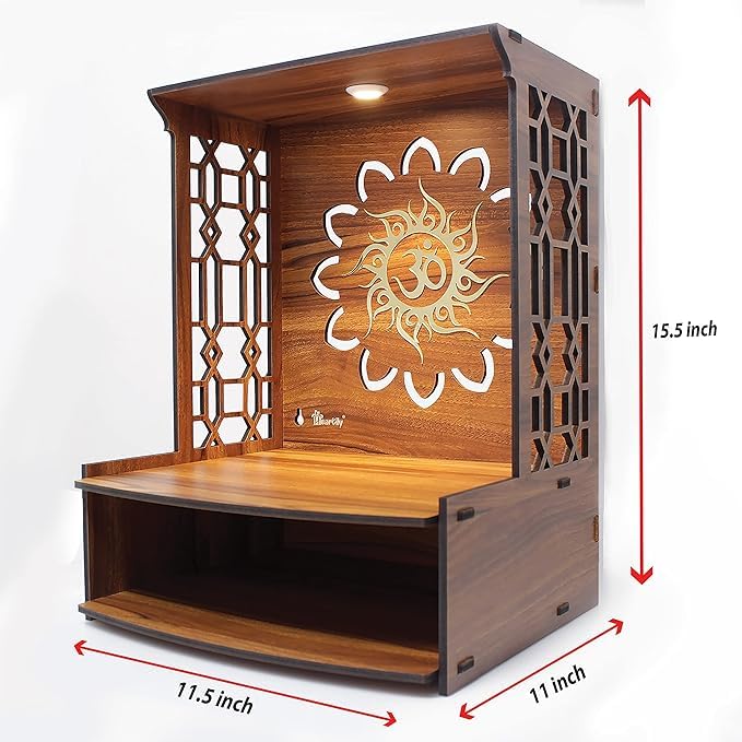 LET'S DIY Wooden Handcrafted Temple with OM Carving | Traditional Home Mandir for Home & Office (Pack of 1)