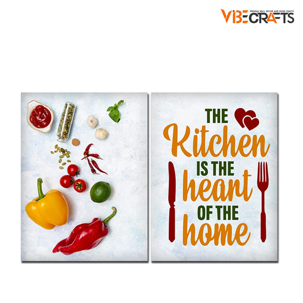 VIBECRAFTS 2 Pieces Kitchen Quotes Canvas Wall Painting Fitted With Wooden Frame For Home | Office | Living Room | Gifts(PTVC2Pcs1_17513)