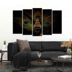 VIBECRAFTS Buddha With Peacock Feather Wall Painting of Five Pieces Set For Home|Office|Living Room|Gift (PTVC5Pcs2_6616)