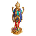 ARTVARKO Vishnu Idol Standing on Lotus Brass Narayann with Sudarshan Chakra Idol for Home Décor Entrance Temple Mandir Puja Pooja Diwali Gift Large Height 12 Inch
