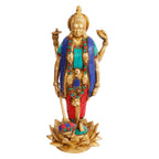ARTVARKO Vishnu Idol Standing on Lotus Brass Narayann with Sudarshan Chakra Idol for Home Décor Entrance Temple Mandir Puja Pooja Diwali Gift Large Height 12 Inch