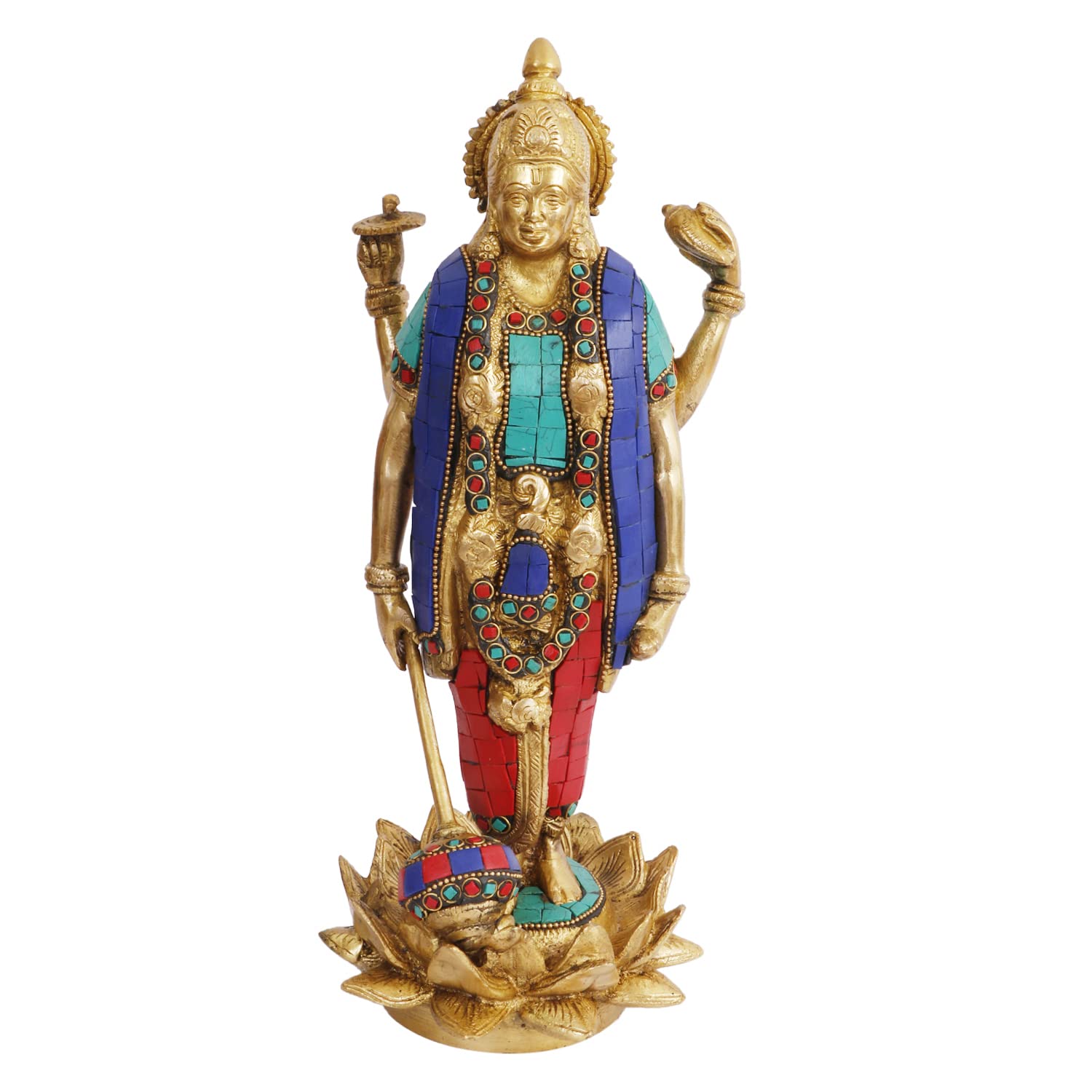 ARTVARKO Vishnu Idol Standing on Lotus Brass Narayann with Sudarshan Chakra Idol for Home Décor Entrance Temple Mandir Puja Pooja Diwali Gift Large Height 12 Inch