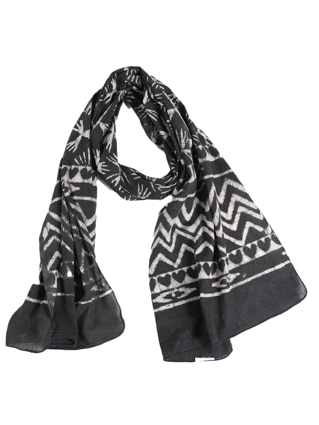 Gutthi Women's Cotton Stoles | Scarf Lightweight & Comfortable for All Seasons | Soft Floral Scarves, Size (100X180 CM) (Black)