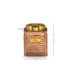 Elan Dabbahs and Days Stainless Steel Square Chai, Cheeni & Kaffee Multipurpose Canister, Kitchen Organizer Jar for Tea Sugar Coffee and Snacks (650 ml each, Set of 3, Copper and Antique Gold Finish)