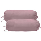Trance Home Linen 100% Cotton 16x32 inch 200TC Striped Bolster Cover | Round Bed Side Long Bolster Pillow Cover to fit 24 Length 9 Dia | Pack of 2 Bolster Cover only (16x32 inch, Cameo Rose)