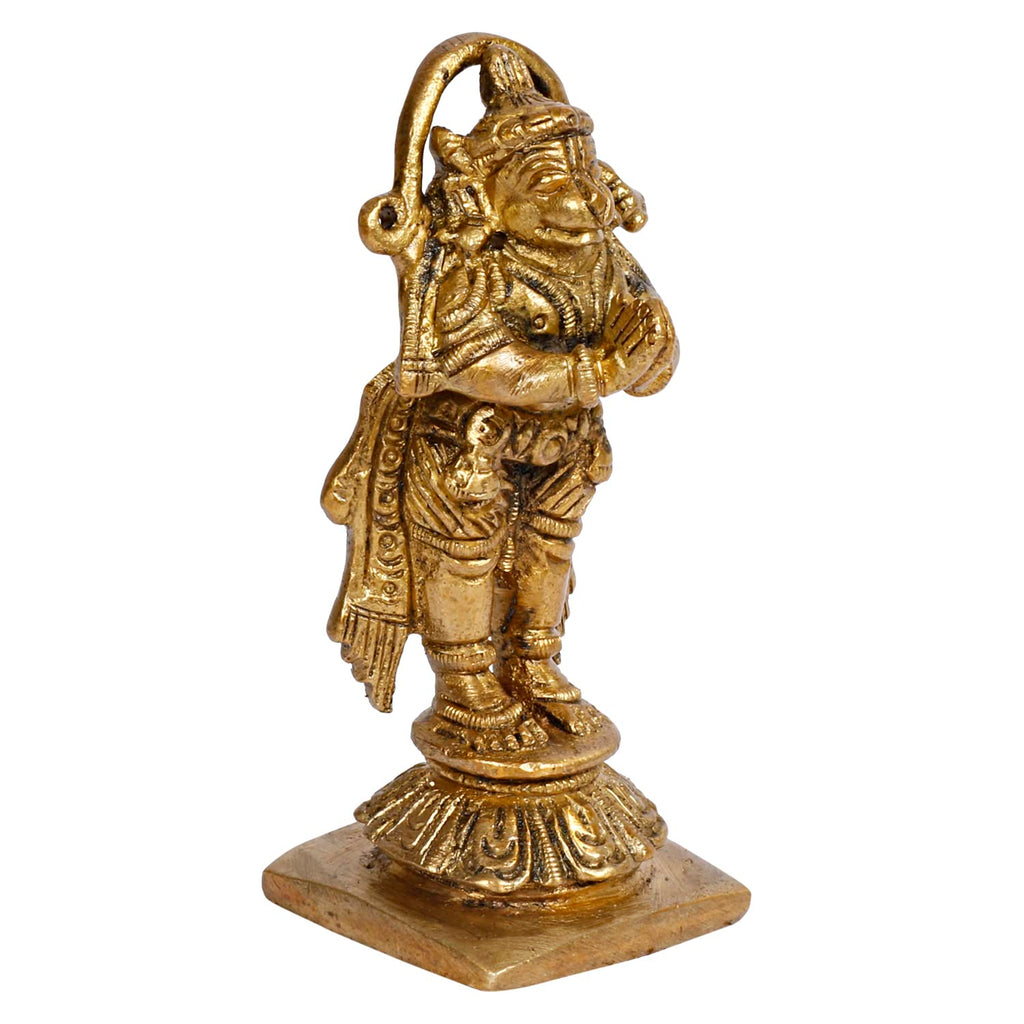 ARTVARKO Brass Hanuman Ji Standing Idol Statue God Bajrangbali Bhagwan Sankat Mochan Murti Small Size 3.5 Inch