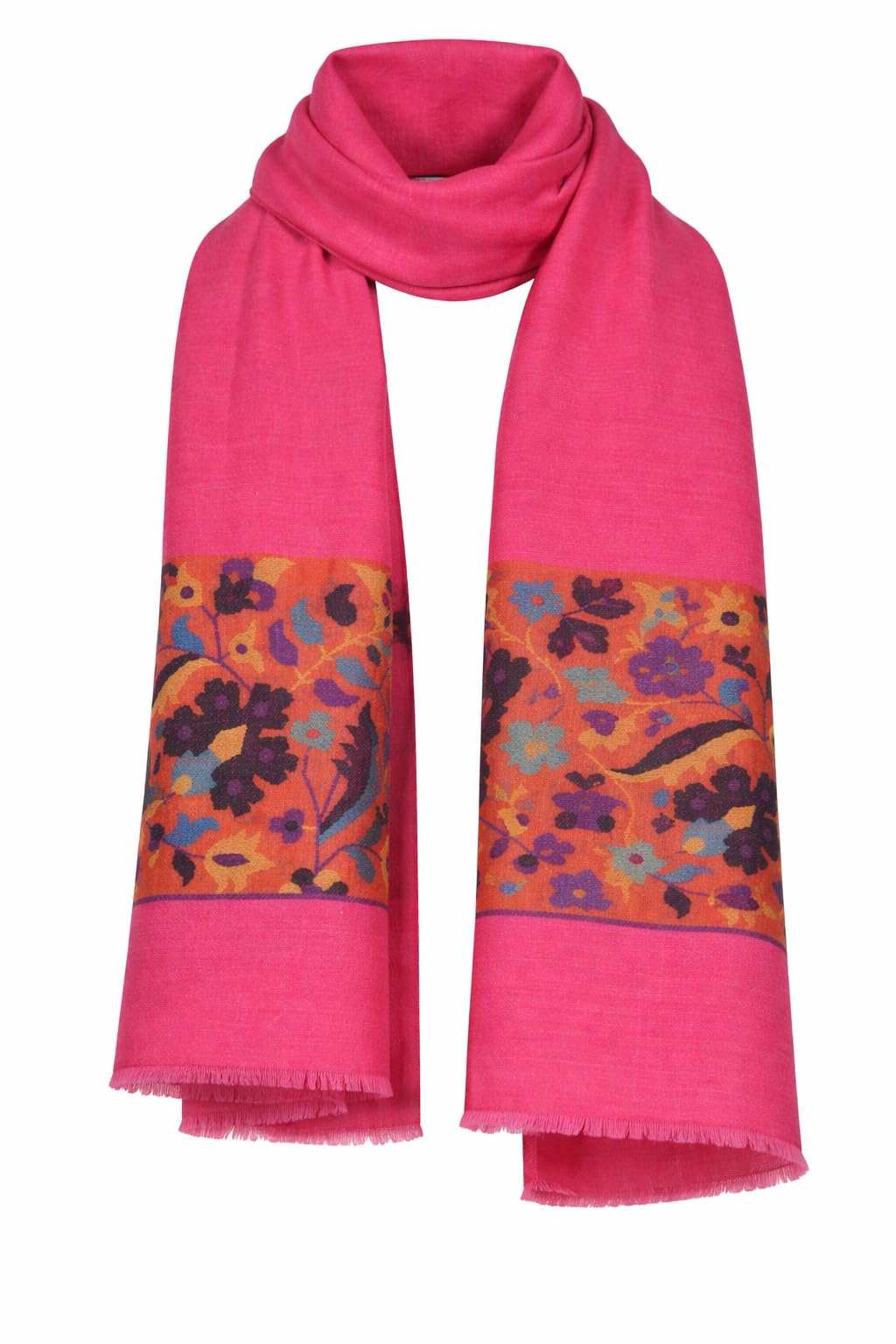 VIC Cashmere Fine Wool Shawl Stole for Women - Rose Red | Elegant Woven Floral Border | Soft Warm Premium Wrap | 70 x 200 cm | VIC-CFW-KB10