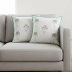 HOMEMONDE Pack of 5 Cushion Covers 24x24 Inches – Floral Hand Block Print, Quilted Cotton 300 TC, Soft Throw Pillow Cases for Sofa & Bed – Green (60x60 cm)