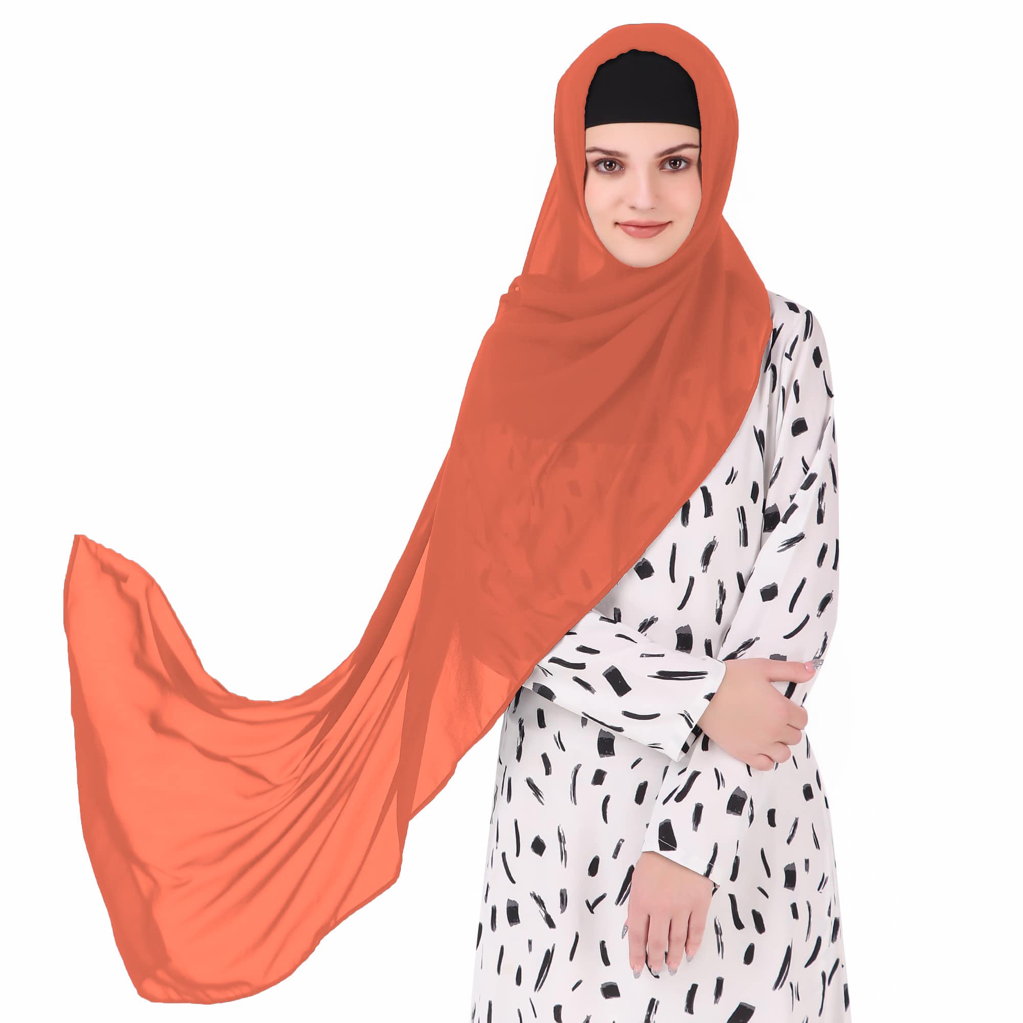 MyBatua Long Hijab in Breathable Soft Georgette large Head Wrap, Wholesale Price, 1pc Scarf HJ-020 (50x180 cm, Coral)