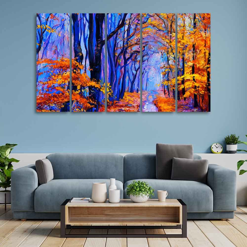 VIBECRAFTS Beautiful Forest Canvas Wall Painting Set of Five For Home|Office|Living Room|Gift (PTVC5Pcs4_8625)