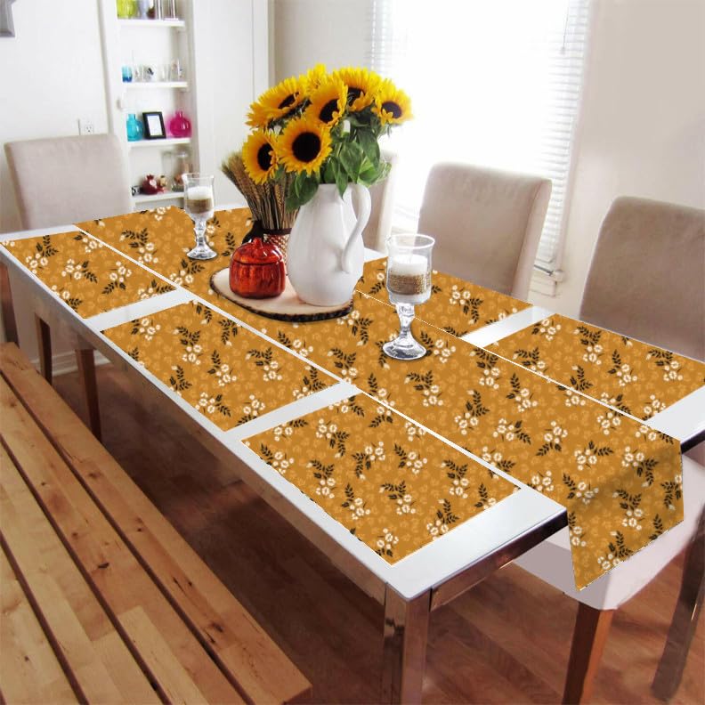 Furnishya Dining Table Mats Set of 6 with 1 Table Runner - Elegant & Washable Placemats for Dining with Runner 13X72 inch Kafalo