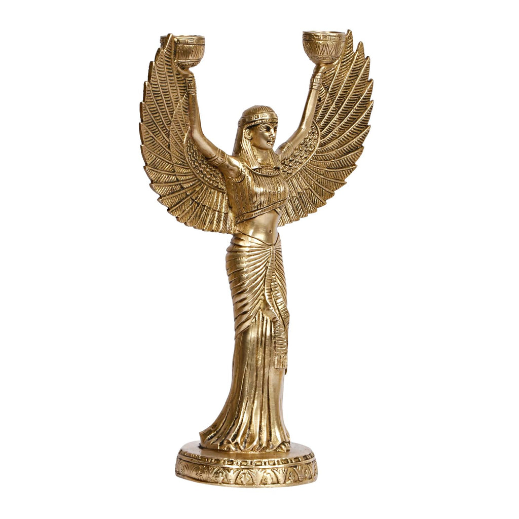 Artvarko Brass Egyptian Angel Pari Designer Tealight Dual Candle Holder Idol Statue for Dining Table Home Decorations Gift 12 Inch