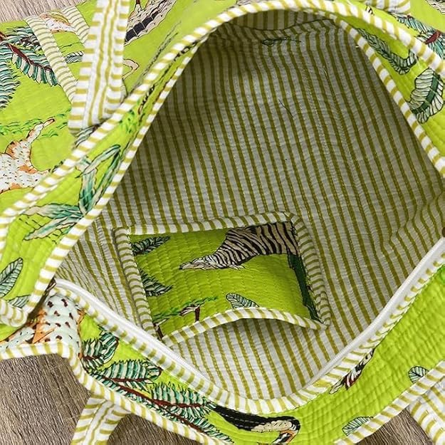 Yda fashion Handmade Quilted Cotton Tote Bag – Large Travel Shoulder Bag with Pockets, Lightweight & Durable – Stylish Printed Handbag for Daily uses (Pack of 2) (Multicolor4)
