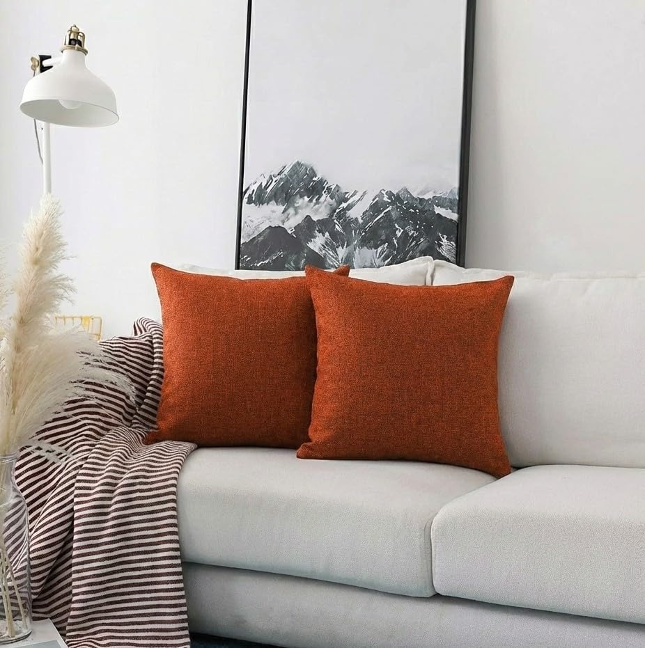 Khooti Jute Cushion Cover | 10x10 | Orange | Set of 2 | Throw Pillow Cover for Couches, Chairs, Sofas, Beds, Coffee Tables, Living Rooms, Bedrooms, Modern Boho Design