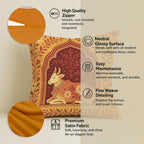 STITCHNEST Satin Cushion Covers Traditional Cow and Floral Design in Rajasthani Style, 24x24 Inch, Pack of 2 for Spiritual & Artistic Living Room Decor