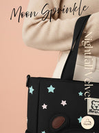 Voyista Moon Sprinkle Aesthetic Tote Bag for Girls – Cute Unique Canvas Handbag for College & School – Ultra Lightweight Spacious Shoulder Bag for Daily Use (Nightfall Velvet)