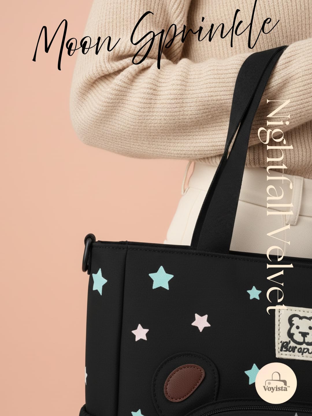 Voyista Moon Sprinkle Aesthetic Tote Bag for Girls – Cute Unique Canvas Handbag for College & School – Ultra Lightweight Spacious Shoulder Bag for Daily Use (Nightfall Velvet)