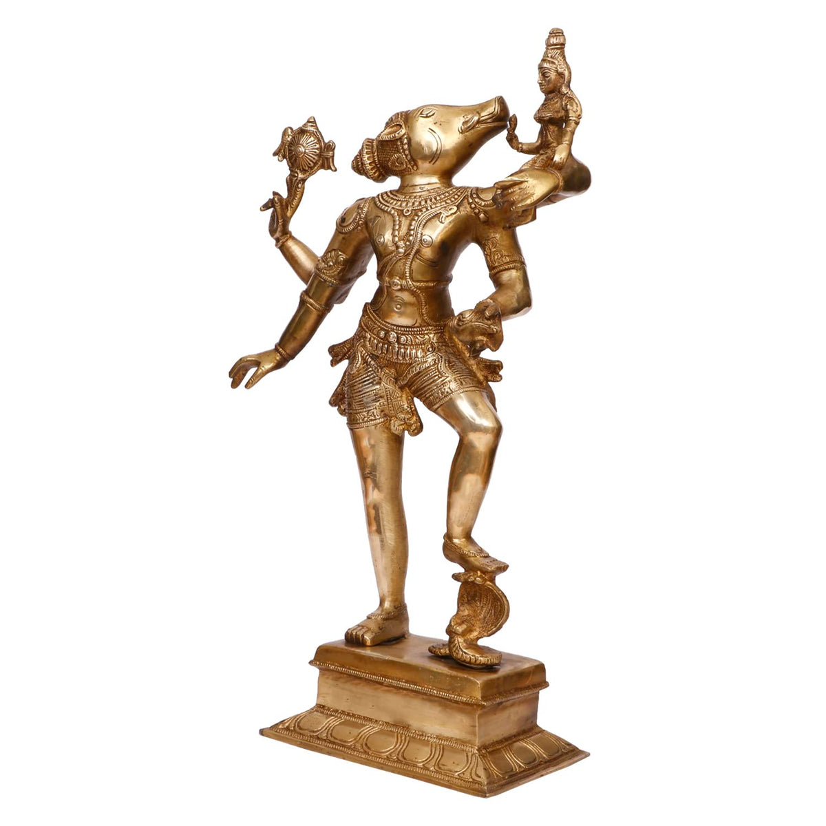 ARTVARKO Brass Lord Varaha Varahi Consort Bhudevi Third of The 10 incarnations (Avatars) of Lord Vishnu| Reincarnation of Lord Vishnu 17.5 Inches