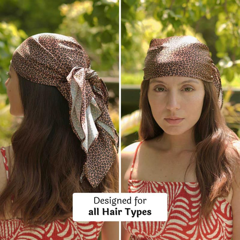 Hair Drama Co. Le Nior Print Bandana Head Scarf for Women | Silk Satin Head Wrap Bandana Scarves | Boho Style Statement Headband Stylish Design | All Day Wear Scarves | Hair Scarf Accessories