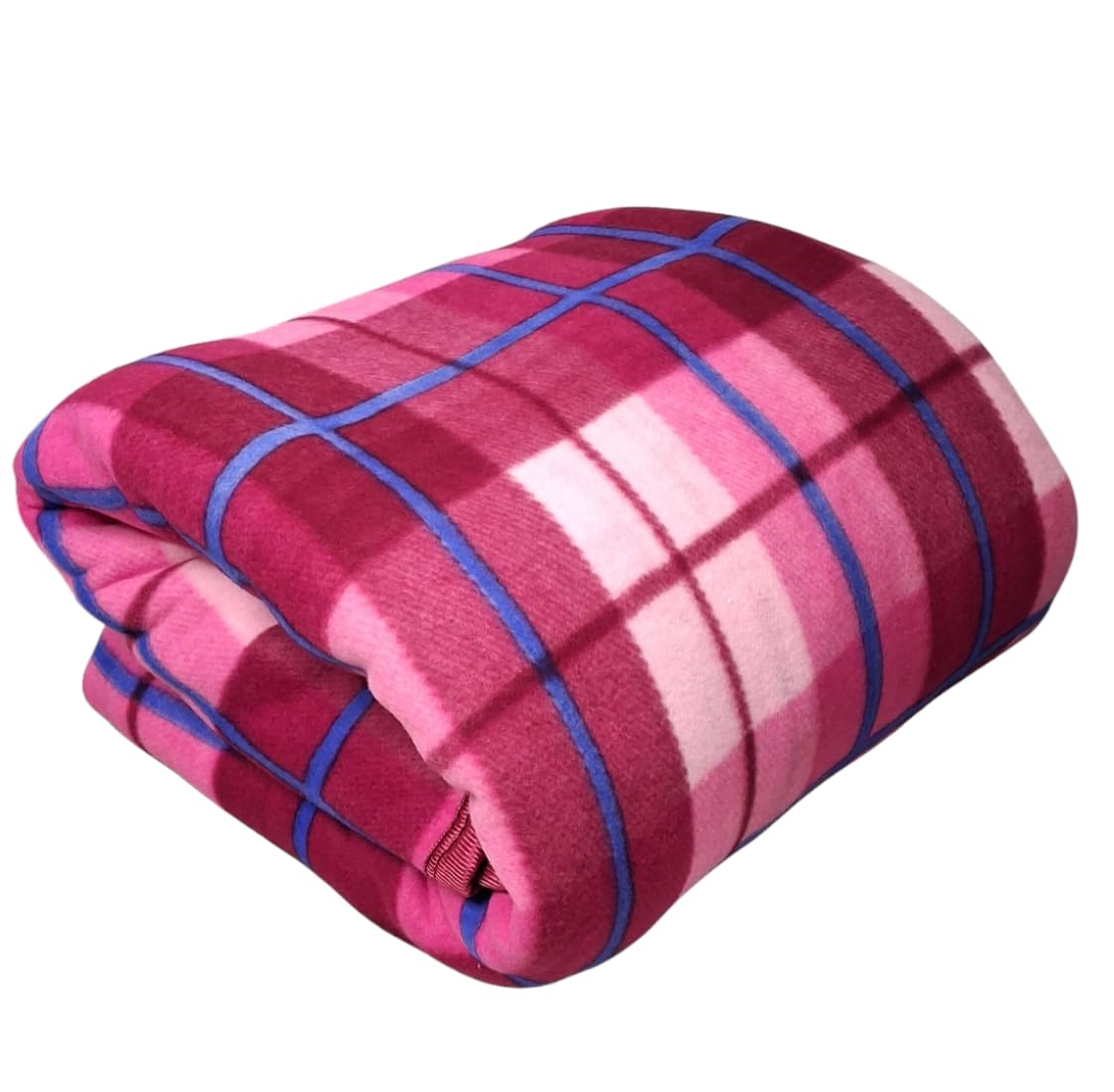 CHANDRAVATI Modern Check Polar Fleece All Season Blanket Single Bed with || Satan Border || 500 TC || Heavy Quality || (Pink, 60x90) Kafalo