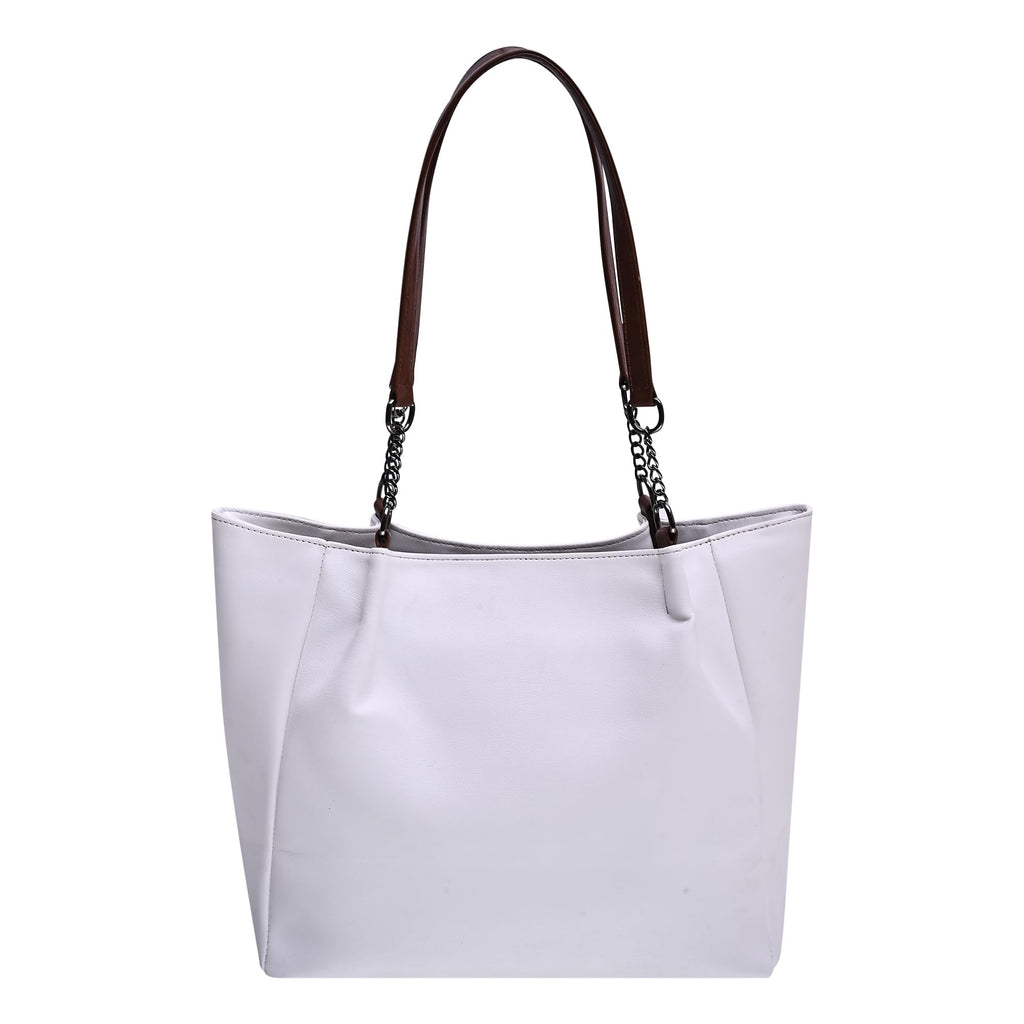 EARTHEA Women’s Faux Leather Tote Bag for Women | Stylish Shoulder Handbag with Zipper Closure & Spacious Compartments | Office Tote Bag for Women, Laptop & Daily Use | Large White Ladies Handbag
