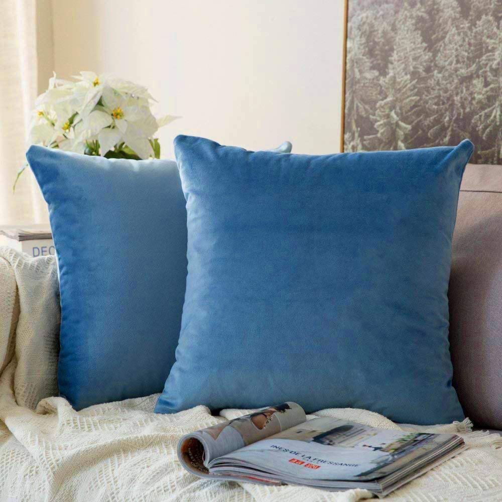 Khooti Velvet Cushion Cover, 26x26 Inch | Ice Blue | Pack of 5 | Solid Plain Soft & Smooth, Decorative Cushion Covers for Living Room, Bedroom, Couches, Chairs, Sofas, Beds & Home Decor