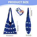 Zibuyu Crochet Tote Bag for Women, Heart-Shaped, Blue, 38x35CM