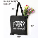 TSIIUO Peace Love Nursing Stethoscope Reusable Cotton Canvas Tote Bags for Women Funny Nurse Life Grocery Shopping Bag, Black, 15.8 x 13.5 inches