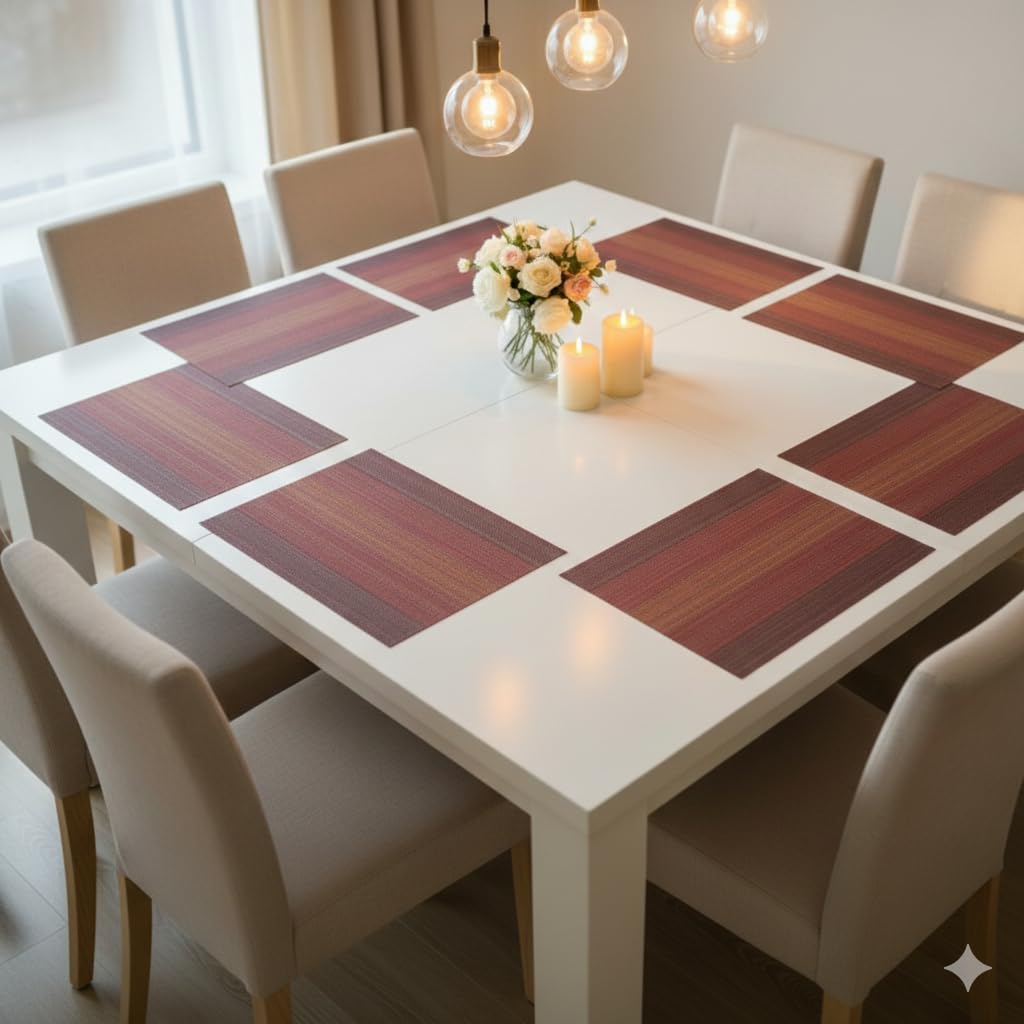 YELONA Placemats Set of 8, Heat-Resistant Woven Vinyl Table Mats, Non-Slip & Washable Dining Tablemats for Kitchen & Dinner Decor, Ombre Red (45cm x 30cm) Kafalo