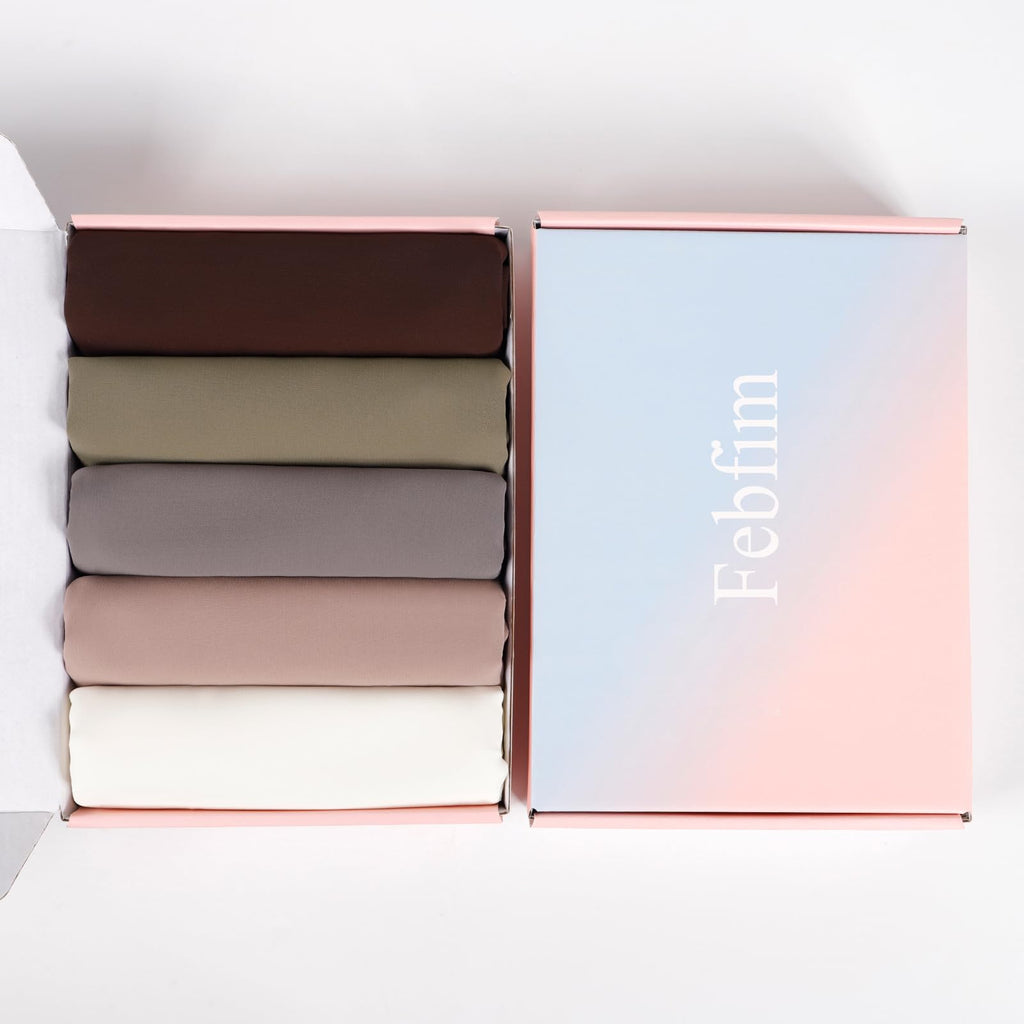 Febfim 4 Pcs Muslim Women Soft Premium Solid Chiffon Hijab Scarves Shawl Long Scarf Wrap Scarves With Gift Box (Mix Color D, Female, Pink)