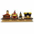 Char Dham Wooden Temple Model Showpiece | Shri Yamunotri, Gangotri, Kedarnath, Badrinath Dham Replica | 12 Inch Spiritual Decor